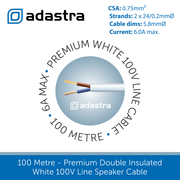 100 Metre Premium Double Insulated White 100V Line Speaker Cable