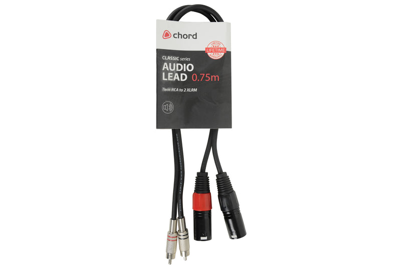 Twinned RCA/Phono Plugs to XLR Male Audio Cable for linking PA Amplifiers, Mixers, Etc.