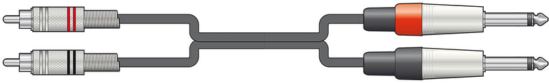 Twinned 6.35mm Mono Jack to RCA Phono Audio Cable for PA Amplifiers, Mixers, Etc.