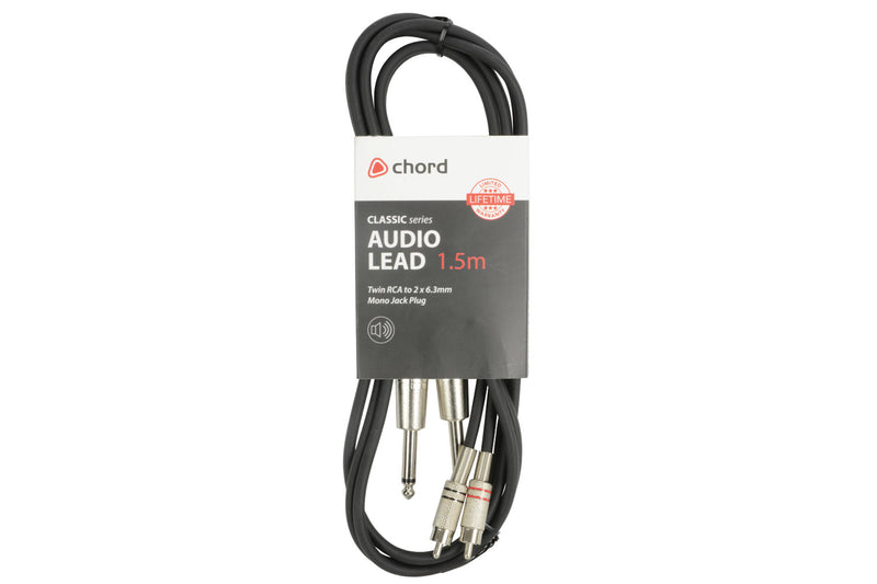 Twinned 6.35mm Mono Jack to RCA Phono Audio Cable for PA Amplifiers, Mixers, Etc.