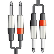 Twinned 6.35mm Mono Jack to 6.35mm Mono Jack Audio Cable