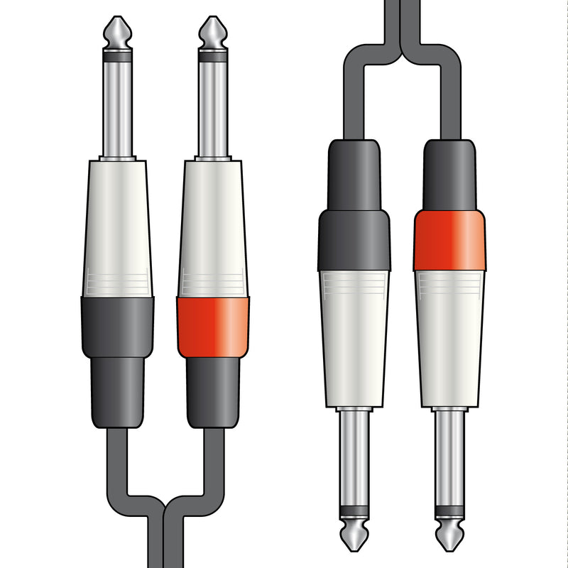 Twinned 6.35mm Mono Jack to 6.35mm Mono Jack Audio Cable