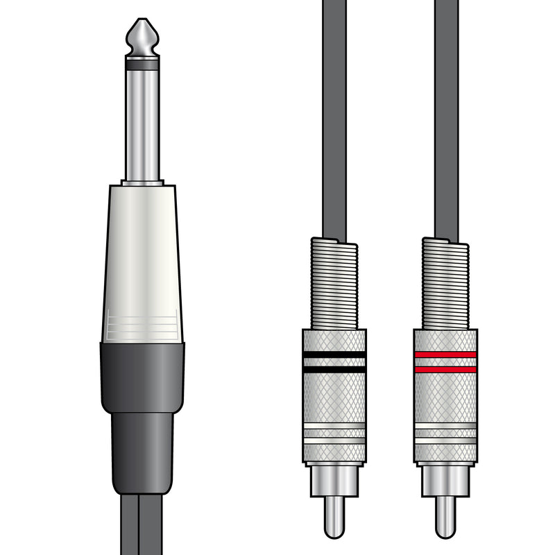 1x 6.35mm Mono Jack to 2x RCA Phono Plugs, High-quality Audio Cable