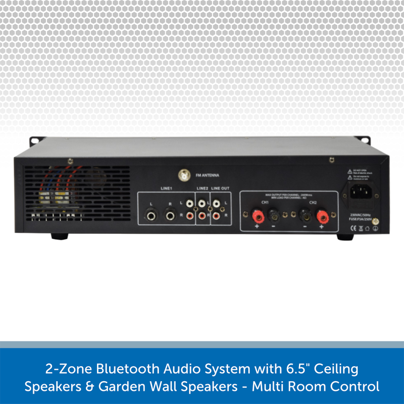 2-Zone Bluetooth Audio System with 6.5" Ceiling Speakers & Garden Wall Speakers - Multi Room Control