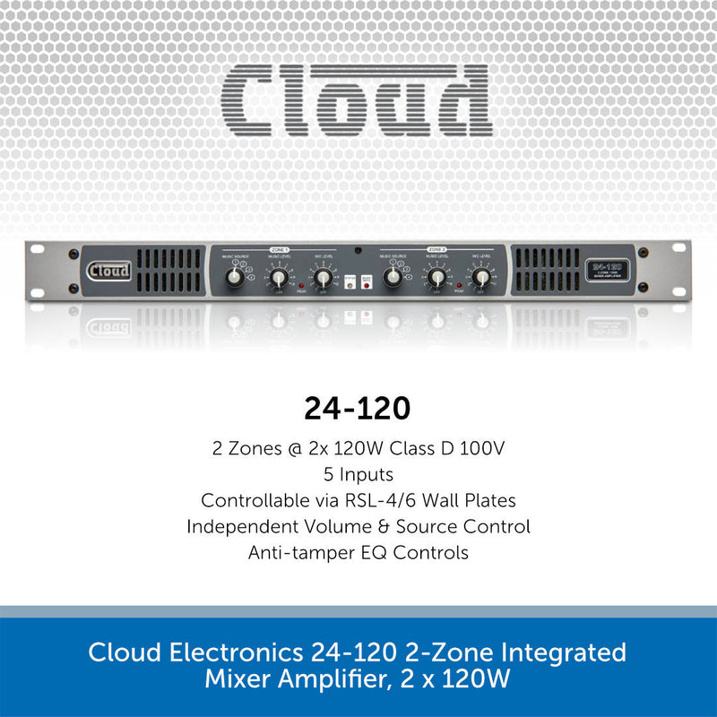 Cloud Electronics 24-120 2-Zone Integrated Mixer Amplifier, 2 x 120W