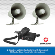 2 Speaker Vehicle PA System with Siren and CB Radio Style Handheld Microphone
