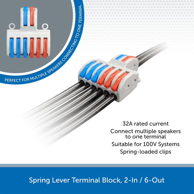 2-In, 6-Out Spring Lever Terminal Block, 32A, 240V