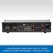 4-Zone Bluetooth Audio System with 6.5" Ceiling Speakers & Garden Wall Speakers - Multi Room Control