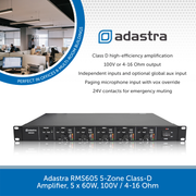 Adastra RMS605 5-Zone Class-D Amplifier, 5 x 60W, 100V / 4-16 Ohm