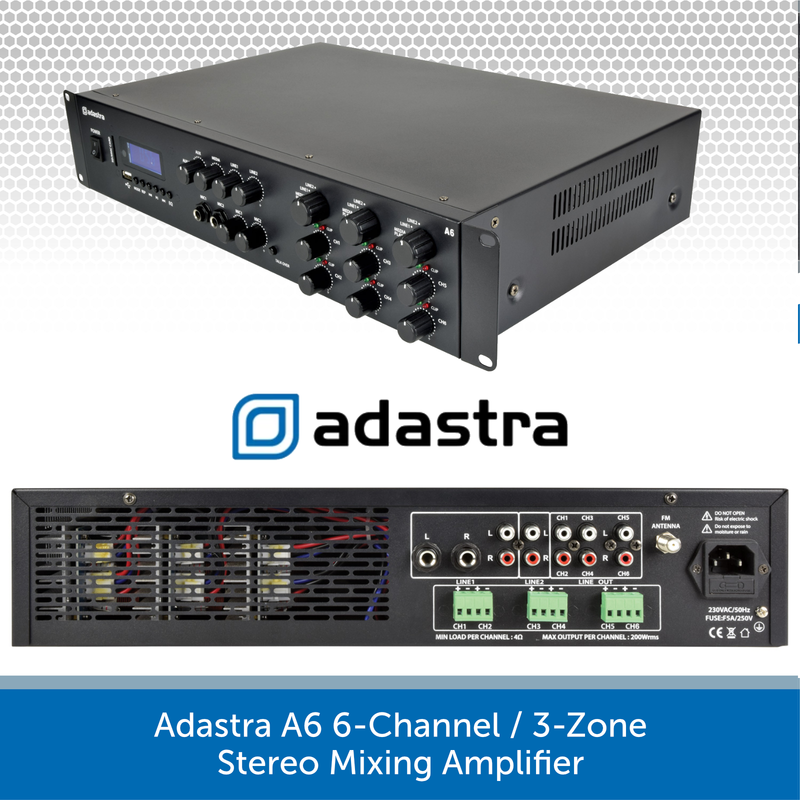 Adastra A6 6-Channel / 3-Zone Stereo Mixing Amplifier