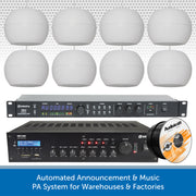 Automated Announcement & Music PA System for Warehouses & Factories - Wall Mount or Pendant Speakers