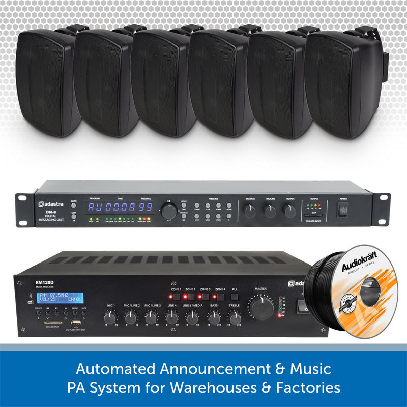 Automated Announcement & Music PA System for Warehouses & Factories - Wall Mount or Pendant Speakers
