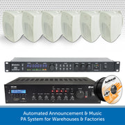 Automated Announcement & Music PA System for Warehouses & Factories - Wall Mount or Pendant Speakers