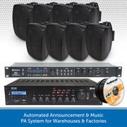 Automated Announcement & Music PA System for Warehouses & Factories - Wall Mount or Pendant Speakers