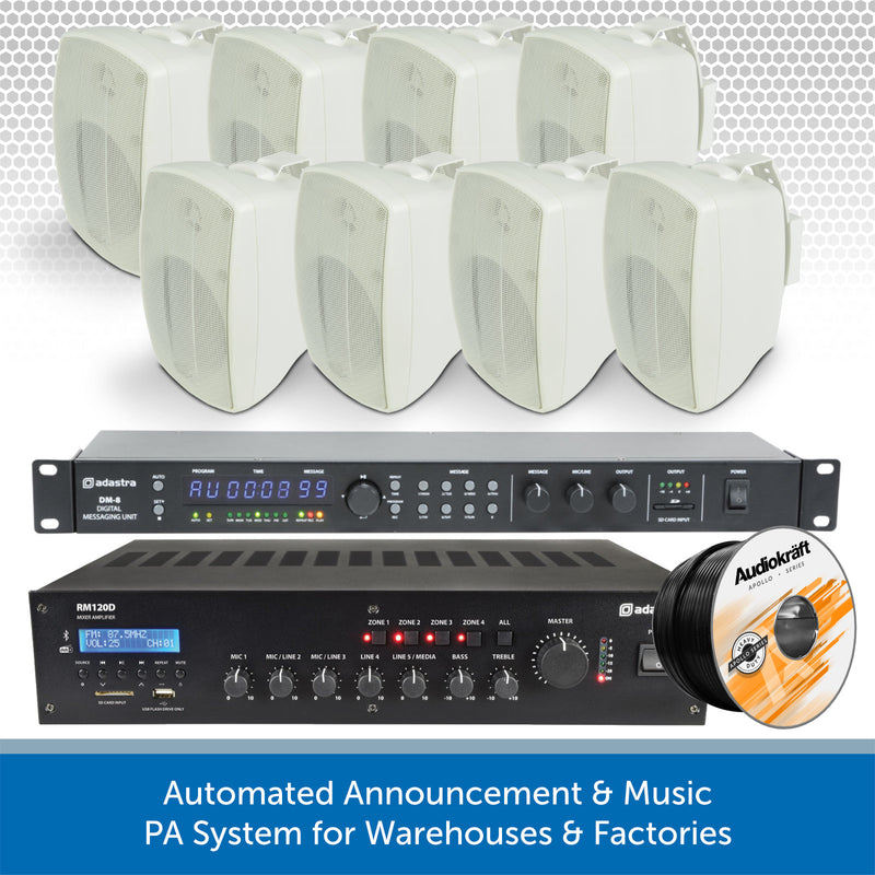 Automated Announcement & Music PA System for Warehouses & Factories - Wall Mount or Pendant Speakers