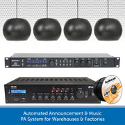 Automated Announcement & Music PA System for Warehouses & Factories - Wall Mount or Pendant Speakers