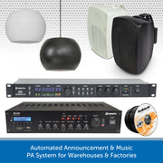 Automated Announcement & Music PA System for Warehouses & Factories - Wall Mount or Pendant Speakers