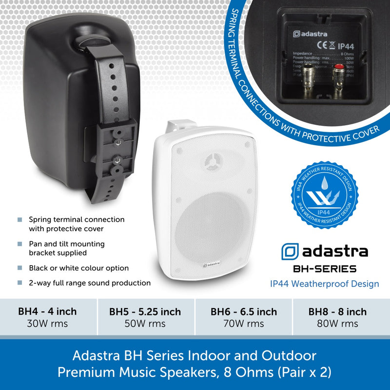 Adastra BH Series Indoor and Outdoor Music Speakers, 8 Ohms (Pair)
