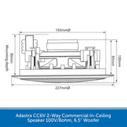 Adastra CC6V 2-Way Commercial In-Ceiling Speaker 100V/8ohm, 6.5" Woofer