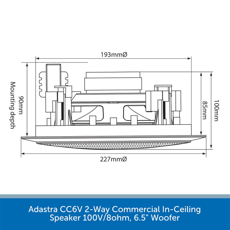 Adastra CC6V 2-Way Commercial In-Ceiling Speaker 100V/8ohm, 6.5" Woofer