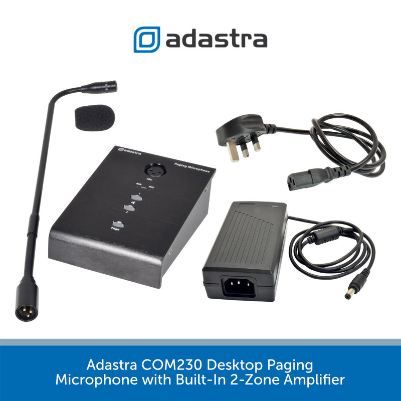 Adastra COM230 Desktop Paging Microphone with Built-In 2-Zone Amplifier