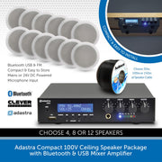 Adastra Compact 100V Ceiling Speaker Package with Bluetooth & USB Mixer Amplifier