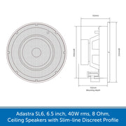 Adastra SL6 - 6.5 inch 40W In-Ceiling Speakers, 8 Ohms