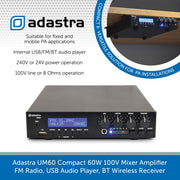 Adastra UM60 Compact Mixer-Amplifier 2 x 30W Horn Speakers & 100 metre Cable 