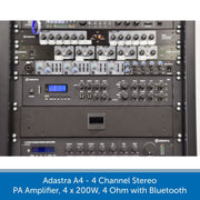 Adastra A4 - 4 Channel Stereo PA Amplifier, 4 x 200W, 4 Ohm with Bluetooth