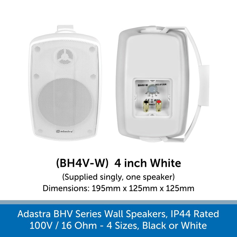 Adastra BHV Series Wall Speakers - IP44 Weatherproof, 100V or 16 Ohm, Choose Black or White