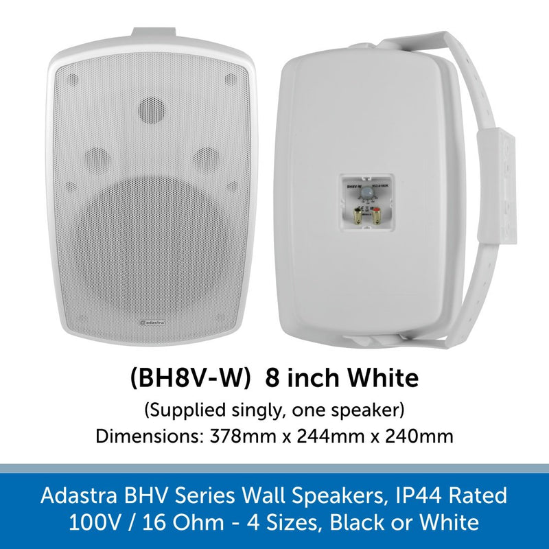 Adastra BHV Series Wall Speakers - IP44 Weatherproof, 100V or 16 Ohm, Choose Black or White