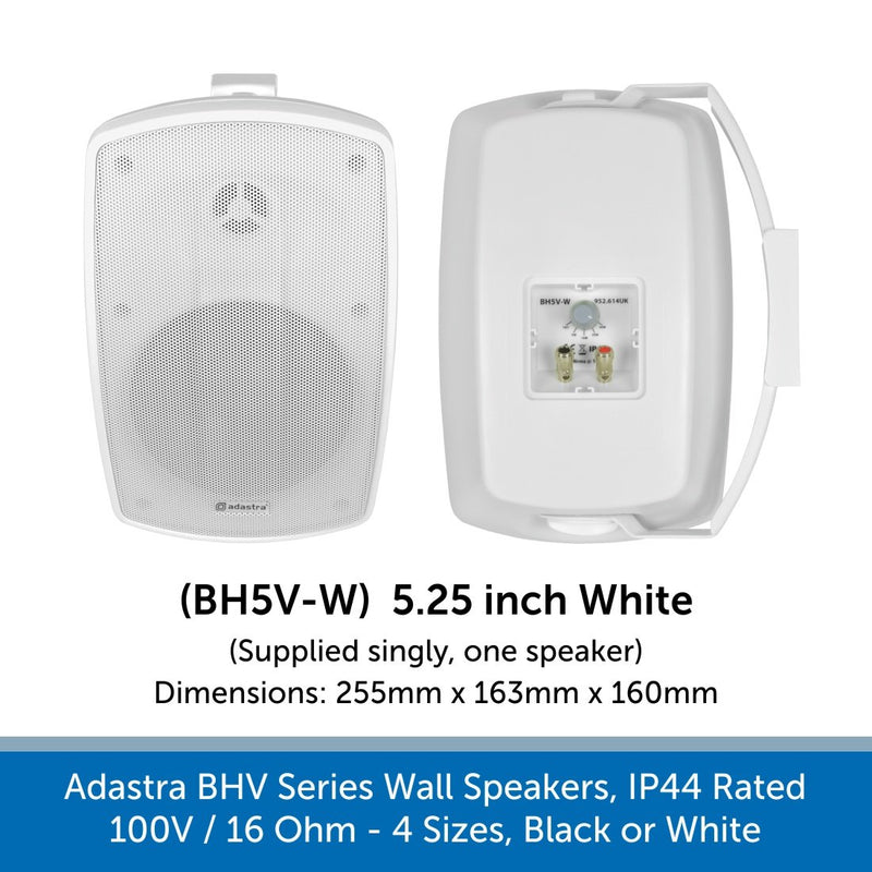 Adastra BHV Series Wall Speakers - IP44 Weatherproof, 100V or 16 Ohm, Choose Black or White