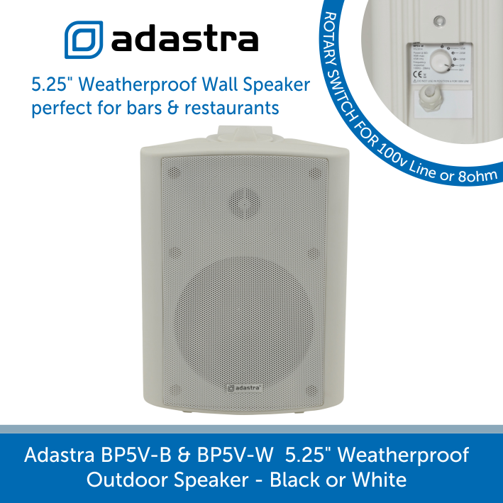 Adastra 5.25" Outdoor Weatherproof Wall Speaker for background music systems - Black or White available