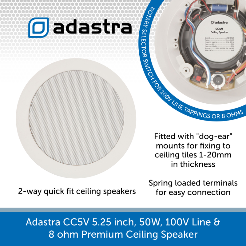 Adastra CC Series 2-Way 100V In-Ceiling Speakers, Commercial-grade - CC5V, CC6V, CC8V