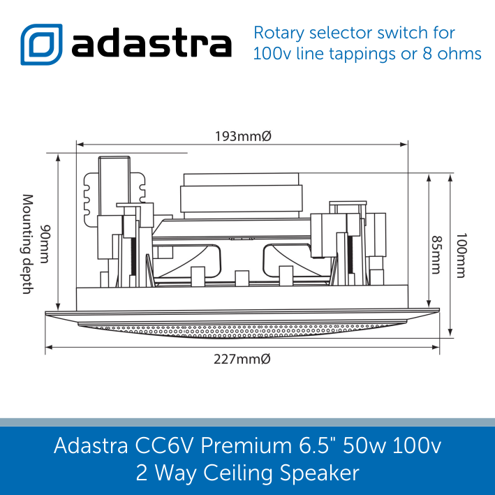 Size of Adastra CC6V Premium 6.5" 50w 100v Ceiling Speaker