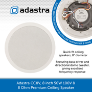 Adastra CC8V, 8 inch 50W 100V & 8 Ohm Premium Ceiling Speaker