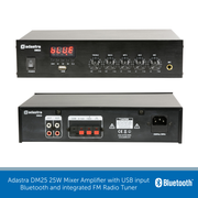Adastra DM25 25W Mixer Amplifier with USB input, Bluetooth & integrated FM Radio Tuner