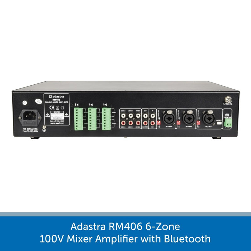 Adastra RM406 6-Zone 100V Mixer Amplifier with Bluetooth and built-in media player