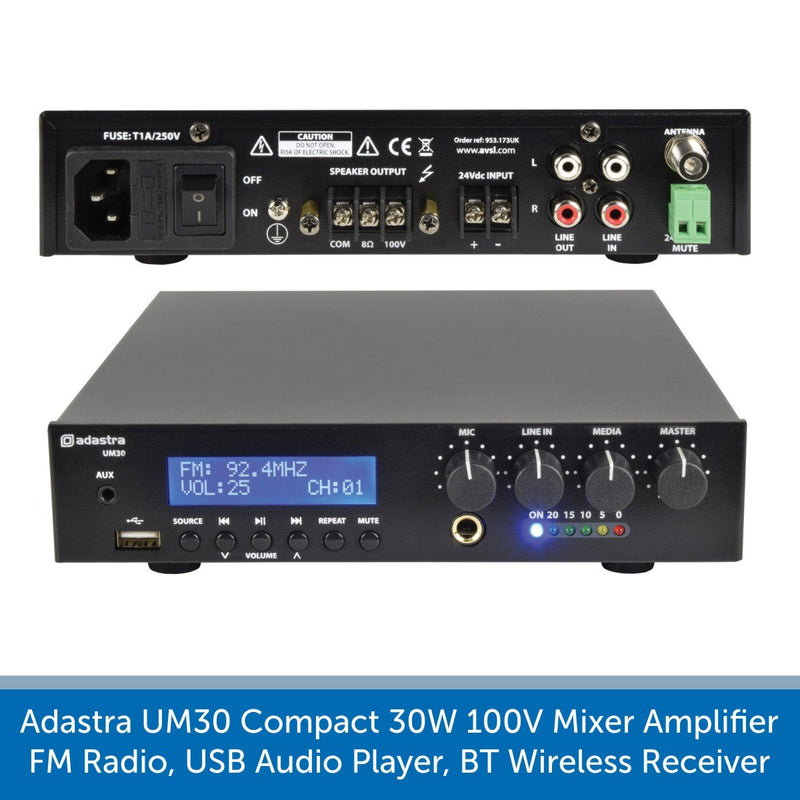 Adastra Compact 100V Ceiling Speaker Package with Bluetooth & USB Mixer AmplifierAdastra Compact 100V Ceiling Speaker Package with Bluetooth & USB Mixer Amplifier