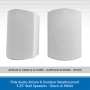 Polk Audio Atrium 6 Outdoor Weatherproof 6" Wall Speakers - Black or White