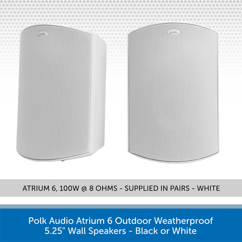 Polk Audio Atrium 6 Outdoor Weatherproof 6" Wall Speakers - Black or White