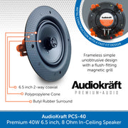 AudioKraft PCS-40 - Premium 40W 6.5 inch, 8 Ohm In-Ceiling Speaker - Easy to fit design