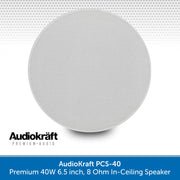 AudioKraft PCS-40 - Premium 40W 6.5 inch, 8 Ohm In-Ceiling Speaker - Easy to fit design
