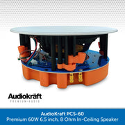 AudioKraft PCS-60 - Premium 60W 6.5 inch, 8 Ohm In-Ceiling Speaker - Easy to fit design