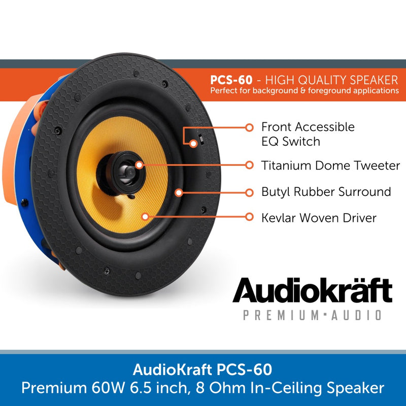 AudioKraft PCS-60 - Premium 60W 6.5 inch, 8 Ohm In-Ceiling Speaker - Easy to fit design