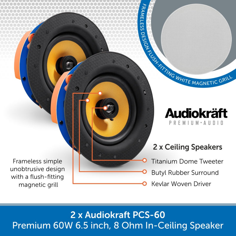 AudioKraft PCS-60 - Premium 60W 6.5 inch, 8 Ohm In-Ceiling Speaker - Easy to fit design
