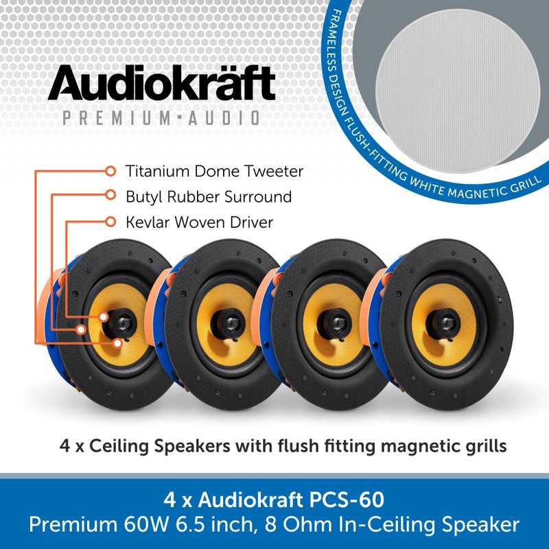 AudioKraft PCS-60 - Premium 60W 6.5 inch, 8 Ohm In-Ceiling Speaker - Easy to fit design