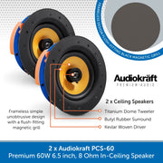 AudioKraft PCS-60 - Premium 60W 6.5 inch, 8 Ohm In-Ceiling Speaker - Easy to fit design