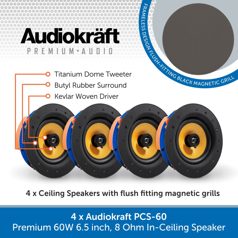 AudioKraft PCS-60 - Premium 60W 6.5 inch, 8 Ohm In-Ceiling Speaker - Easy to fit design