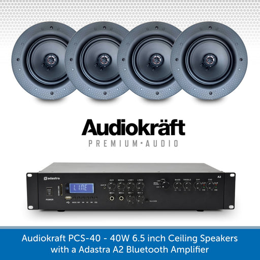 Audiokraft PCS-40 - 40W 6.5 inch Ceiling Speakers & Adastra A2 Bluetooth Amplifier
